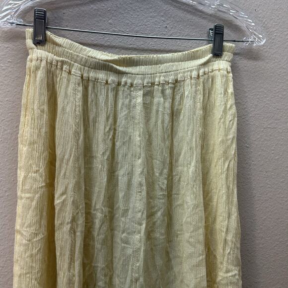 Hampstead Bazaar Maxi Skirt Butter Yellow OS Crinkle Cottagecore Gauze Boho - Picture 2 of 6
